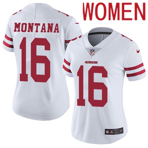 Women San Francisco 49ers #16 Joe Montana Nike White Vapor Limited NFL Jersey->women nfl jersey->Women Jersey